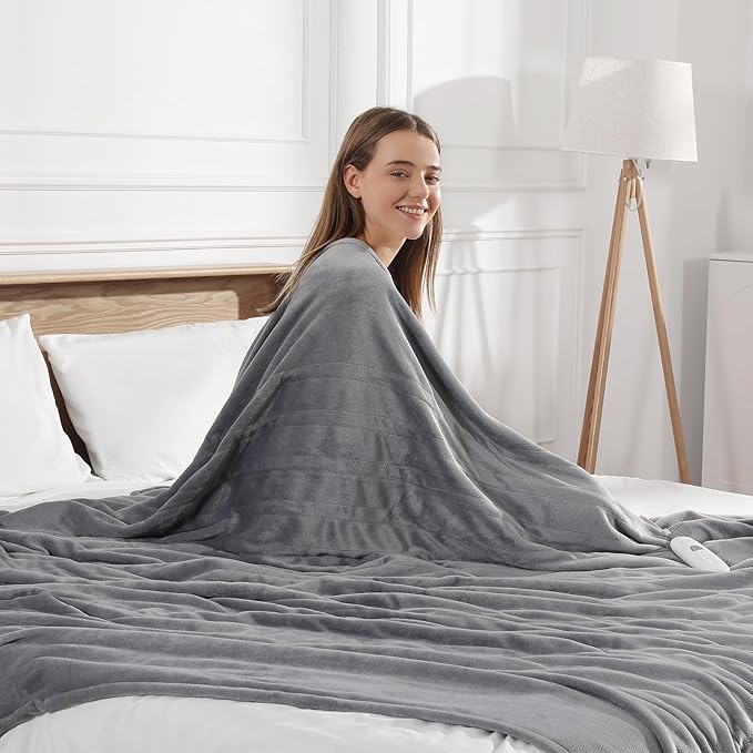 Heated Blanket King Size Electric Blanket 100''X90'', Fast Heating Blanket Ultra Soft Warming Blankets for Adults with 5 Heat Levels & 10 Hrs Timer, Machine Washable Queen Heated Blanket(Subtle Gray)