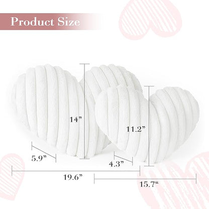 AELS Heart Shaped Pillow, Set of 2, Heart Decorative Throw Pillows, Faux Fur Love Pillows Cute Pillow 20 & 16 Inches, Valentines Day Decorations, Wedding Decor, Living Room Bedroom Nursery Decor,White