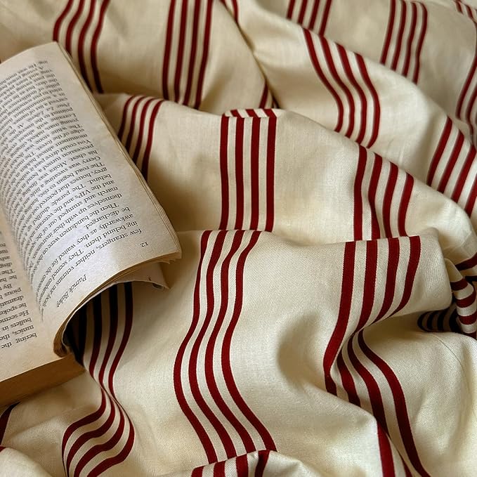 mixinni Vintage Striped Comforter Set Twin XL Size - Soft Cotton 3-Piece Boho Bedding Set (1 Comforter+ 2 Pillowcases), Rustic Red-Brown Geometric Stripes, Ultra-Soft & Breathable for All Seasons