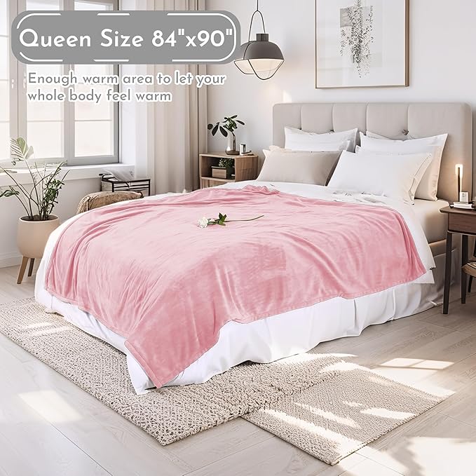 Electric Heated Blanket 84"x90" Queen Size Microplush Cover Blanket, 4 Heat Settings & 10 Hours Auto Off, Cozy & Warm for All Night, Machine Washable, Light Pink