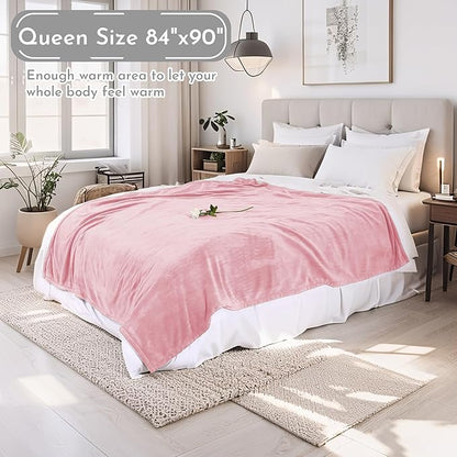 Electric Heated Blanket 84"x90" Queen Size Microplush Cover Blanket, 4 Heat Settings & 10 Hours Auto Off, Cozy & Warm for All Night, Machine Washable, Light Pink