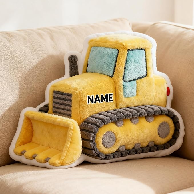 Custom Bulldozer Shaped Pillow Personalized Double-Sided Printed Cute Pillow Customized Christmas Party Commemorative Gift Sofa Decorative for Boys and Girls 8-32in