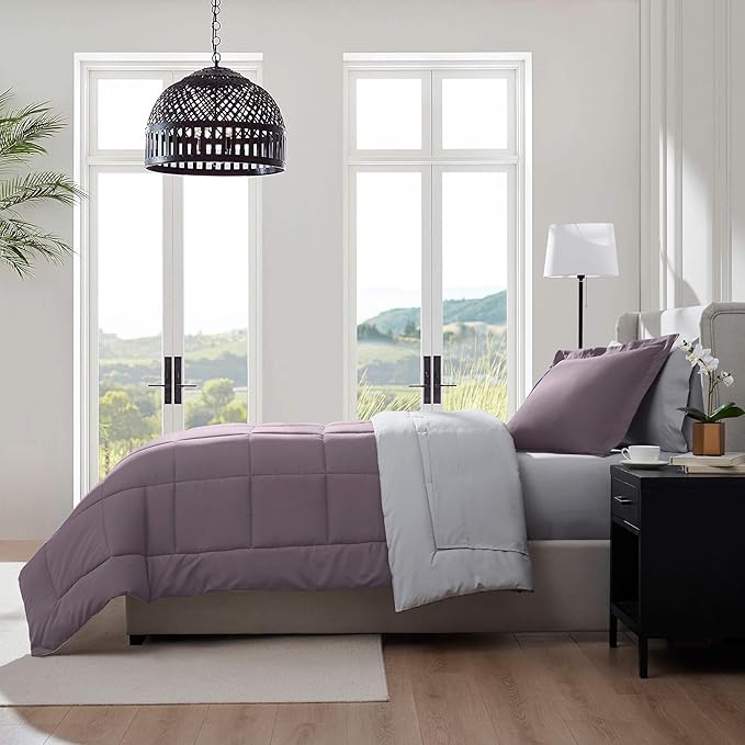 Nestl 5 Piece Twin XL Comforter Set – Dusty Purple Reversible Bed in a Bag – Complete Twin XL Size Bedding Set with Sheets, Pillowcase and Sham