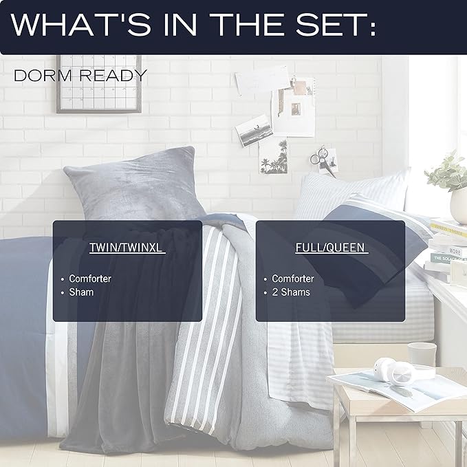 Nautica - Queen Comforter Set, Soft & Reversible Bedding for Year Round Comfort, 3 Piece Bed Set with Matching Pillowcases (Heathered Block Grey)