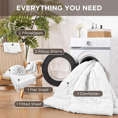 7 Pieces Full Comforter Set - Utral Soft Microfiber Bedding Set, Thick Duvet Insert Bed in a Bag Without Rustling Noise for All Season, White (82"x86")