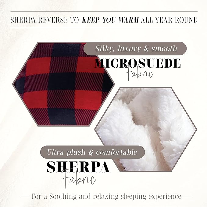 Elegant Comfort 3-Piece Buffalo Lodge-Plaid Comforter Set, Luxurious, Heavyweight, All Season, Down Alternative-Micromink Sherpa-Backing Reversible Micro-Suede, Soft and Plush, Full, Burgundy/Black