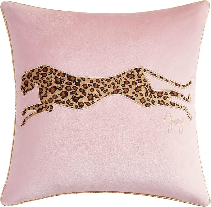 Juicy Couture Reversible Velvet Cheetah Pillow, 18" x 18" Decorative Pillow, Blush Pink