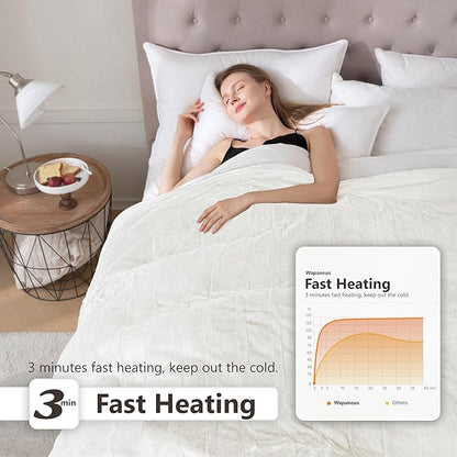 Wapaneus Heated Blanket Electric Full Size 72"x84" with 10 Heating Levels 12 Timer Settings and 8 Hours Auto-Shut Off,Flannel Fast-Heating Electric Blanket,ETL Listed Machine Washable,Ivory
