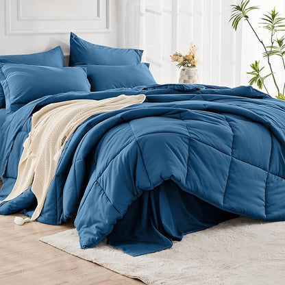 JOLLYVOGUE Queen Comforter Set, Ultra-Soft Bed in a Bag Queen Size 7 Pieces, Oeko-TEX Certified Bedding Set with Down Alternative Comforter, Sheets, Pillowcases & Shams, Teal