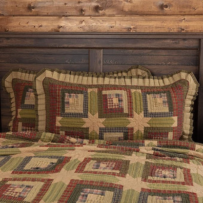 VHC Brands Tea Cabin Rustic King Sham Green Patchwork Cotton Hand Quilted Rectangle Bedroom Decor