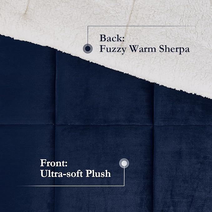 Woolrich Reversible Comforter Set Ultra Soft Plush to Sherpa, Down Alternative, Cold Weather Winter Warm Bedding, with Matching Sham, Decorative Pillow Navy/Ivory King 4 Piece