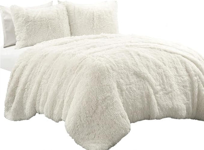 Lush Decor Emma Faux Fur Comforter King Size 3 Piece Set Ivory - Cream Bedding Set King Comforters - Fluffy Comforter - Modern Decor