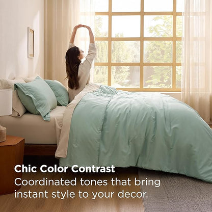 Bedsure Twin Comforter Set - 5 Pieces Sage Green Twin Bedding Set for All Seasons, Boho Contrasting Design Bed in a Bag with Comforter, Sheets, Pillowcase & Sham