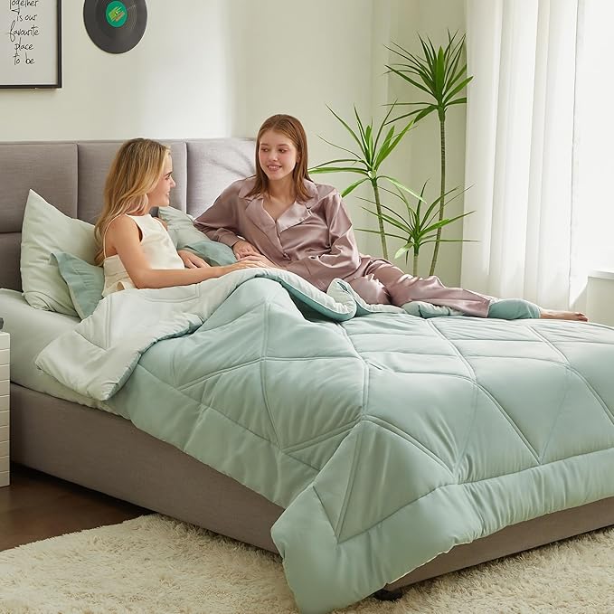 Joiedomi Queen Comforter Set with Sheets Sage Green, 7 Pieces Queen Bed Set with 1 Down Alternative Comforter, 1 Flat Sheet, 1 Fitted Sheet, 2 Pillowcases and 2 Pillow Shams, Bed in a Bag All Seasons