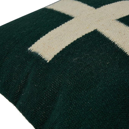 Creative Co-Op Swiss Cross Cotton Wool Throw Pillow, Green and Cream