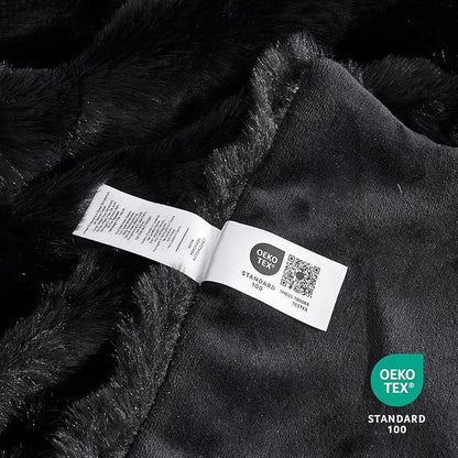 Cozy Bliss Faux Fur Throw Blanket for Couch, Fuzzy Soft Plush Thick Bubble Blanket for Sofa Bedroom Living Room, 90 * 90 Inches Black