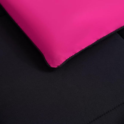 Reversible Box Stitch Comforter Set, 2-Piece Twin/Twin XL – Hot Pink/Black – Stylish Bedding Set