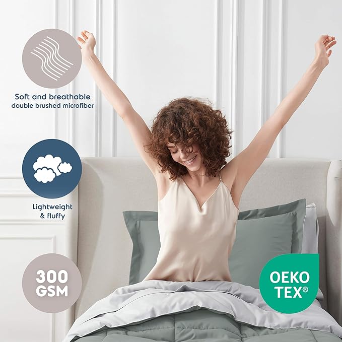 Nestl 5 Piece Twin XL Comforter Set – Sage Green Reversible Bed in a Bag – Complete Twin XL Size Bedding Set with Sheets, Pillowcase and Sham