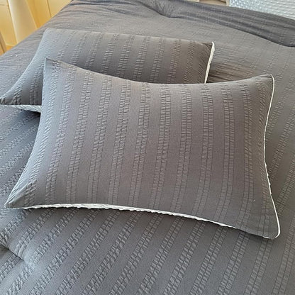 Boho Comforter Set Twin Size Striped Pleats Bohemian Seersucker Bedding Set All Season Soft Cozy 2 Pieces Quilt with 1 Pillowcase(68"X90" Dark Grey)