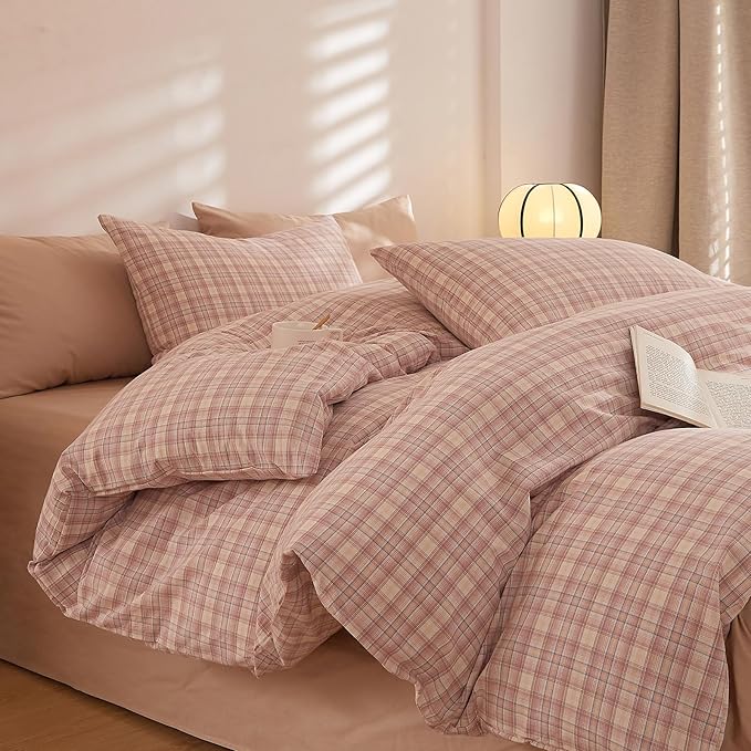 HighBuy Cute Pink Gingham Comforter Set Twin XL Grid Plaid Comforter Set 3 Pieces Soft Fluffy Checkered Pattern Comforter with 2 Pillowcases Teen Girls Farmhouse Gingham Bedding Set Twin XL