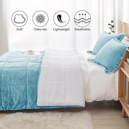 Seward Park Smoke Blue Sherpa Comforter Set King Size, All Season Soft Warm Fleece Fall Blanket, Winter Bedding Sets with 2 Pillow Shams