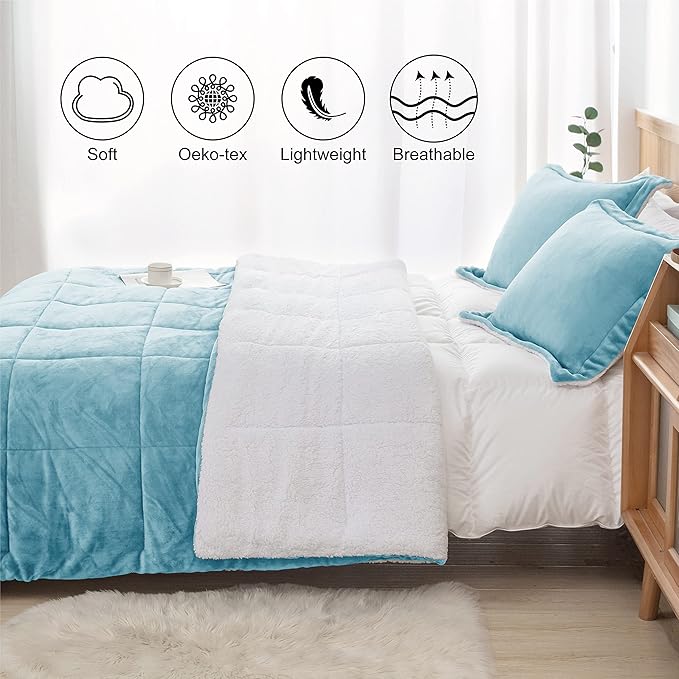 Seward Park Smoke Blue Sherpa Comforter Set Full Queen Size, All Season Soft Warm Fleece Fall Blanket, Winter Bedding Sets with 2 Pillow Shams
