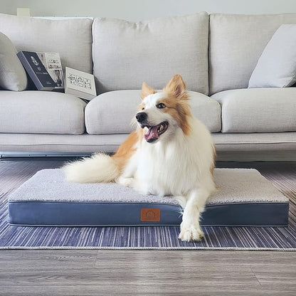 Sunheir Orthopedic Dog Bed for Large Dogs and Extra Large Dogs, XL Waterproof Dog Bed with Removable Washable Cover & Anti-Slip Bottom, Crate Bed, Deluxe Plush Pet Bed Mat, L-Plus(36"X27"X3"), Grey