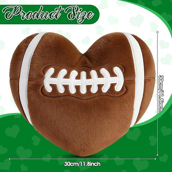 2Pcs Football Throw Pillow, 11 in Soft Embroidered Fluffy Football Pillow, Stuffed Plush Heart Shape Football Pillow for Bedrooom Couch Bed Decoration, Gift for Football Lover, Player, Team