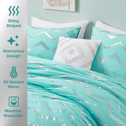 Codi Teen Girls Bedding Sets Twin Size, Teal Blue Bed Comforter Set for College Dorm Girl, 3 Pieces - All Seasons Warm