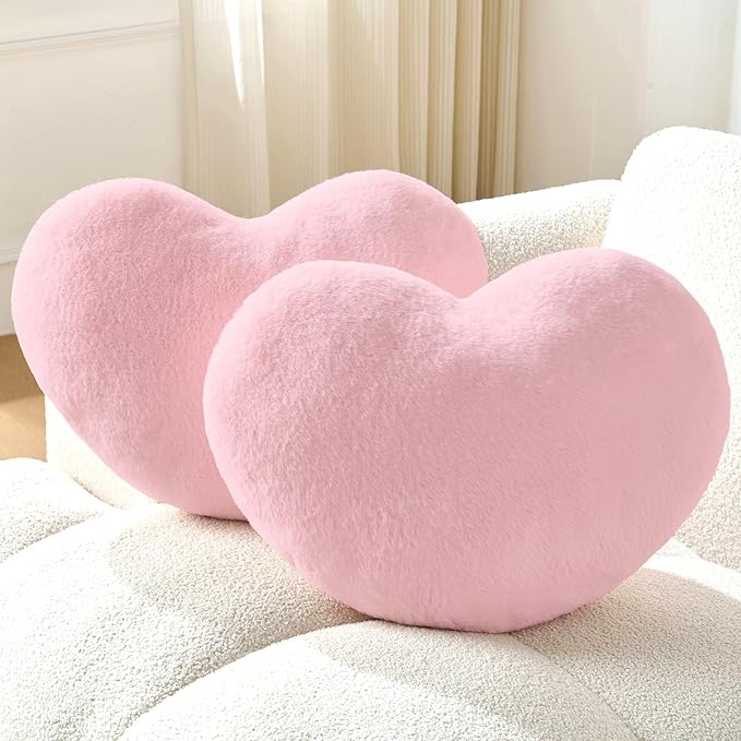 2PCS Throw Pillows Heart Pillow Home Decor Decorative Couch Pillows Bed Pillows Outdoor Pillows,Pink 9"*13"