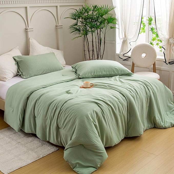Softness Sage Green Twin/XL Comforter Set- Lightweight Super Soft Cozy Modern Polycotton Bedding Blanket Quilt Set for Kid Teen Boy Children Dorm All Season - 1 Down Comforter & 1 Pillowcase