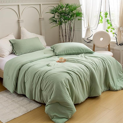 Softness Sage Green Twin/XL Comforter Set- Lightweight Super Soft Cozy Modern Polycotton Bedding Blanket Quilt Set for Kid Teen Boy Children Dorm All Season - 1 Down Comforter & 1 Pillowcase