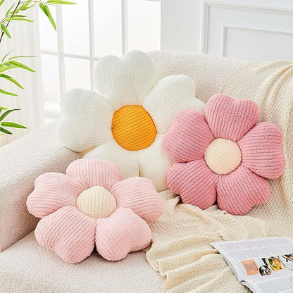 Flower Throw Pillow, Cute Flower Shaped Pillow Decorative Throw Pillow for Bed Couch, Soft Daisy Pillows Floor Seating Cushion Cushions (14.9 Inch White+Yellow)