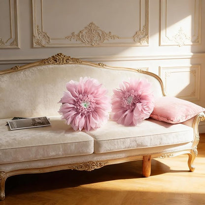 Handmade 3D Flower Round Throw Pillows Cute Decorative Daisy Accent Pillow Modern Farmhouse Elegant Cushion for Bed Couch Chair Car Bedroom Living Room Home Decor Gift 12 Inch Rose Gold