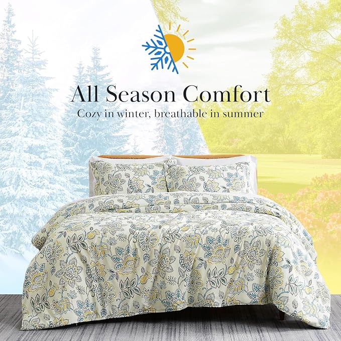Southshore Fine Living, Inc. Wanderlust Collection, Oversized Twin Mattress Comforter Set, Down Alternative Boho Bedding, Victorian Prints, Twin/XL Comforter with One Pillow Sham, Cream Floral Print