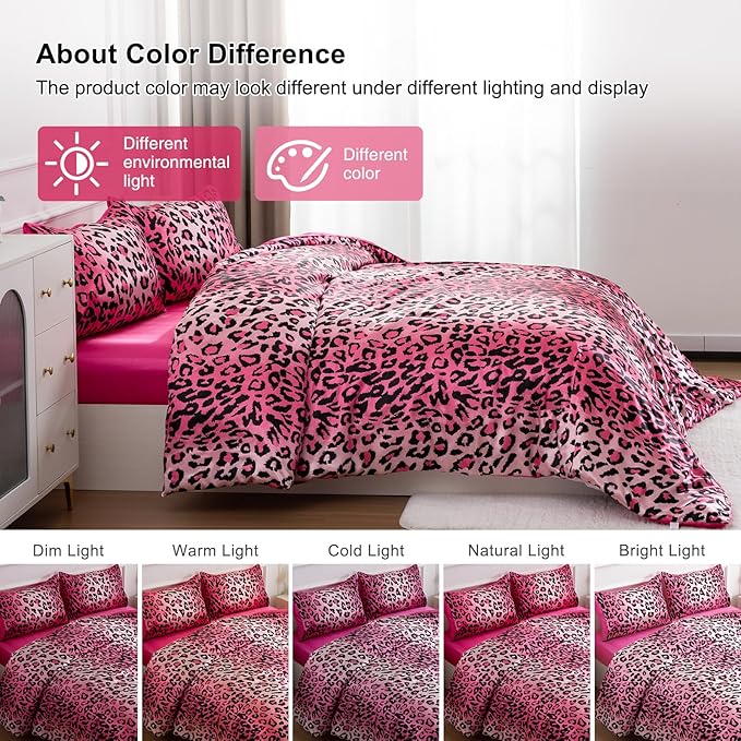 A Nice Night Leopard Printed，Satin Silky Soft Quilt Sexy Luxury Super Soft Microfiber Comforter Quilt Bedding Comforter Set Full/Queen, Light Weighted (Pink, King(88-by-102-inches))