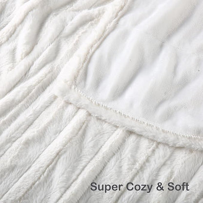 Electric Heated Blanket Throw Size 50"x60", Fast Heating Throw, Plush Faux Fur for Sofa & Office,4 Heating Levels & 10 Hours Auto Off, Machine Washable, Gifts for Family-Striped White
