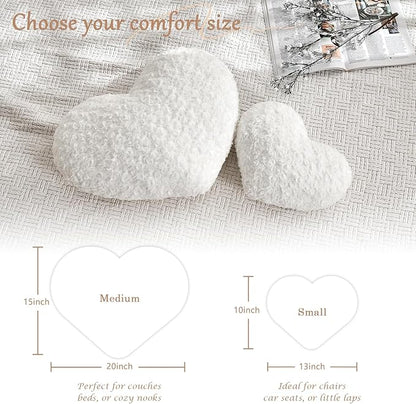 Heart Pillow White Throw Pillows, Soft and Fluffy Decorative Pillows for Bed Couch Chair, Cute Heart Shaped Room Decor for Valentine Anniversary Birthday Halloween Christmas (Medium, 20"x15")