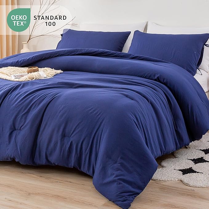 Ultra-Soft Bedding King Size Comforter Set - Cozy Washed PolyCotton Fabric - Lightweight but Warm All Season Use - Comfortable Bed Down Alternative Blanket Comforter with Pillowcase,Navy Blue