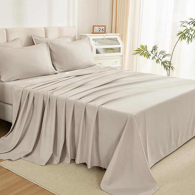 Litanika Comforter California King Size Set Tannish Grey - 7 Pieces Bed in a Bag California King Bedding Comforter Sets, Plain Lightweight Bed Set with Comforter, Sheets, Pillowcases & Shams