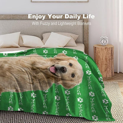 Custom Pet Name Blanket Personalized Dog Memory Blankets with Photos Customized Puppy Blanket for Large Medium Small Dog, Dog Gift for Dog Lovers Mom Dad Cute Dog Cat Paw Prints