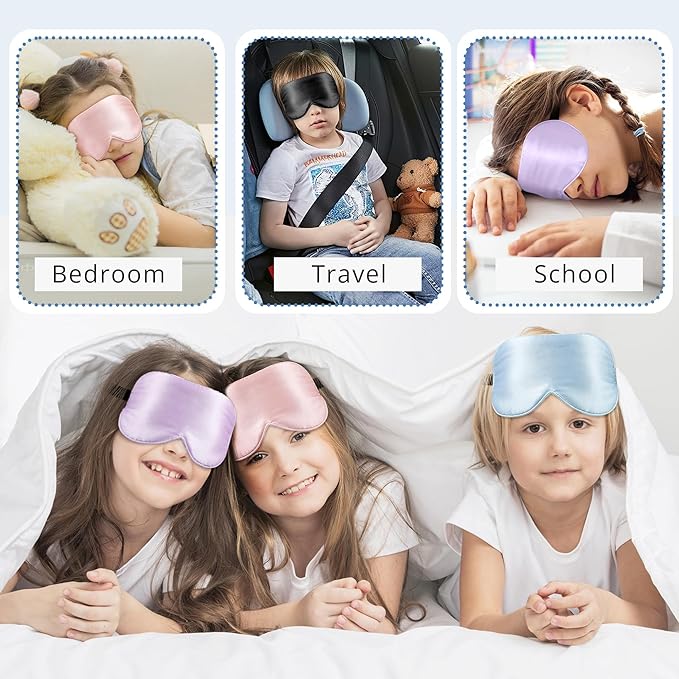 Kids Sleep Mask Eye Cover, 100% Real Natural Pure Silk Eye Mask with Adjustable Strap, Blindfold Kids Eye Mask for Sleeping, Eye Shade for Boys Girls and Adult, Pressure-Free Comfort (Blue)