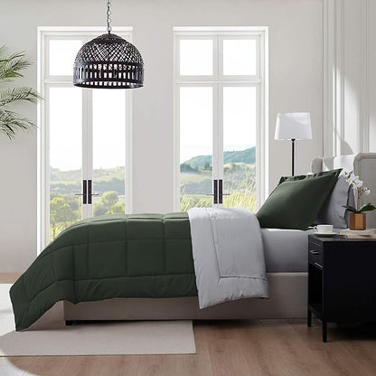 Nestl 5 Piece Twin XL Comforter Set – Olive Green Reversible Bed in a Bag – Complete Twin XL Size Bedding Set with Sheets, Pillowcase and Sham