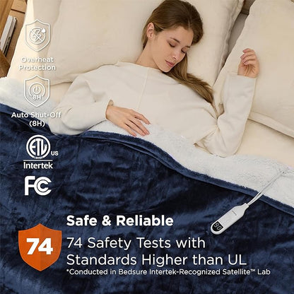 Bedsure Electric Blanket Twin - Soft Flannel Heated Blanket, Fast Heating with 10 Time Settings & 6 Heat Settings, Warm Gifts for Grandma, Women, Men (62x84 inches, Navy)