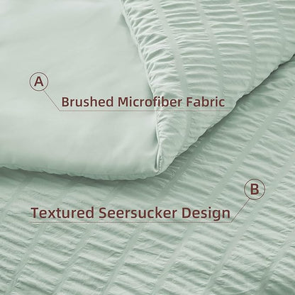FUANNA Queen Comforter Set 7 Pieces, Luxury Seersucker Bed in a Bag Queen Size for All Seasons, Soft Bedding Set with Comforter, Flat Sheet, Fitted Sheet, Pillowcases & Shams for Bedroom, Sage Green