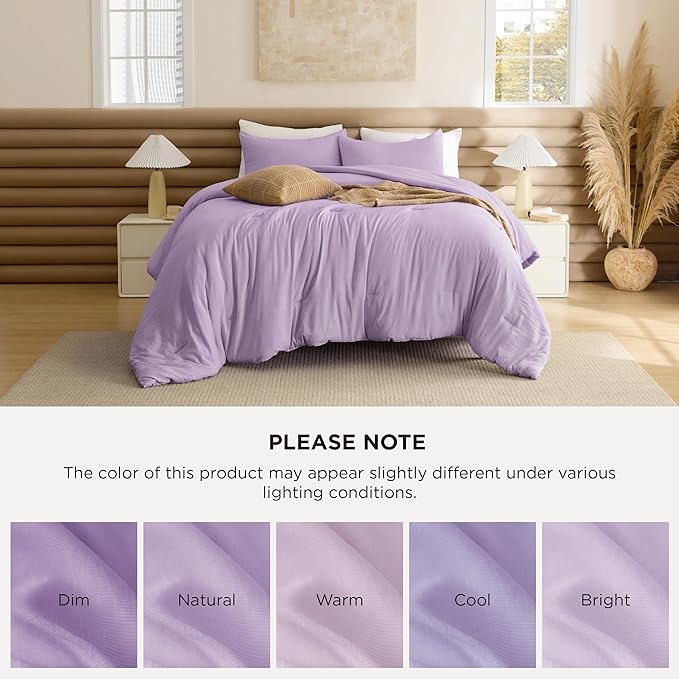 Bedsure Queen Comforter Set, Lavendar Soft Prewashed Bedding for All Seasons, 3 Pieces GentleSoft™ Bed Set, 1 Lightweight Comforter (90"x90") and 2 Pillowcases (20"x26")