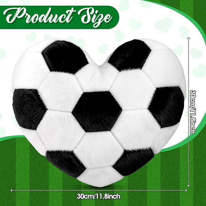2Pcs Soccer Throw Pillow, 11 in Soft Embroidered Fluffy Soccer Pillow, Stuffed Plush Heart Shape Soccer Pillow for Bedrooom Couch Bed Decoration, Gift for Soccer Lover Player Team