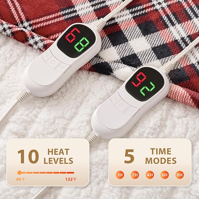 Homemate Electric Blanket Heated King Size - 100“x90“ Ultra Soft Cozy Flannel Heating Blanket with 10 Fast Heat Levels 8 Hours Auto Off Over-Heated Protection ETL Certification Keep Warm in Home