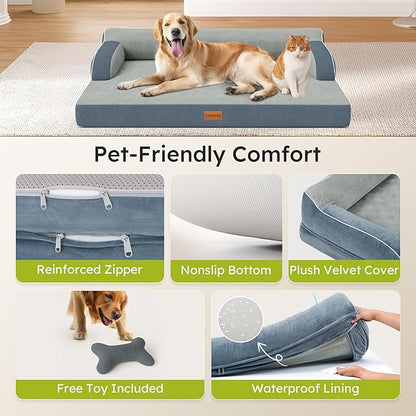 XL Orthopedic Dog Bed, Extra Large Dog Bed, Dual-Sided Pet Cooling Beds with Memory Foam Washable Cover Nonslip Bottom, Waterproof XLarge Pet Couch Beds with Bolsters, Dark Grey