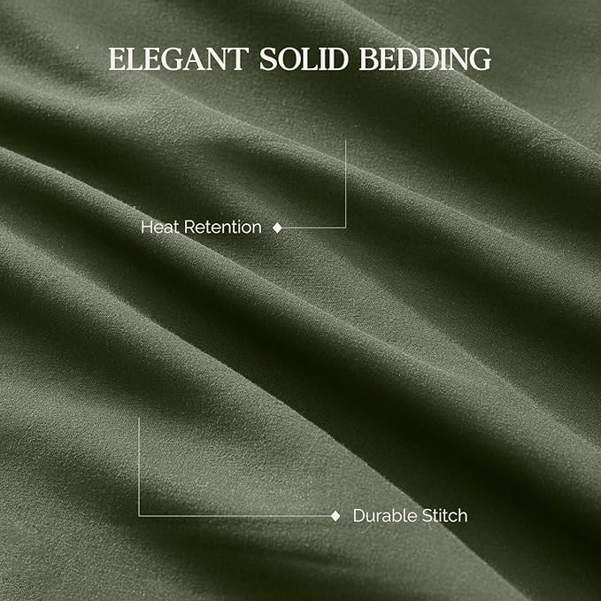 Andency Queen Size Comforter Set Olive, Solid Bed Comforter Set 3 Pieces (1 Comforter & 2 Pillowcases), Soft Cozy Lightweight All Season Bed Set